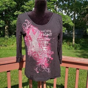 Live and Let Live Ladies Breast Cancer Awareness pullover 3/4 sleeve Top, Med